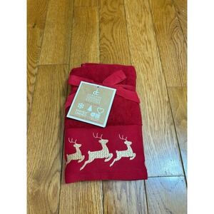 Deborah Connolly Designs Red Gold Reindeer Hand Towel Cotton Lyocell Christmas‎